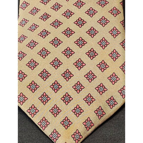 Vintage Arnie Men's Silk Tie With Geometric Pattern In Tan & Red - Picture 9 of 9